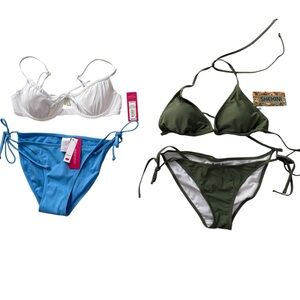 SWIM BUNDLE - Two Bikini Sets Size Small Green White Blue String Bikini Sets NEW
